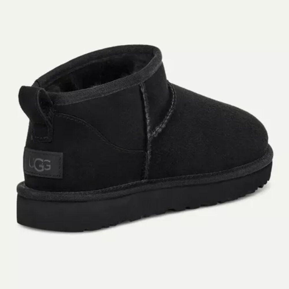 UGG CLASSIC ULTRA MINI BLACK SUEDE FUR COMFORT WOMEN'S BOOTS